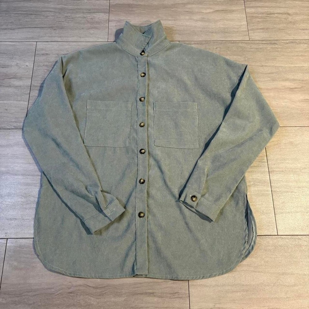 Kendall & Kylie Womens Green Corduroy Button Up Shirt Jacket XS Sage Khaki